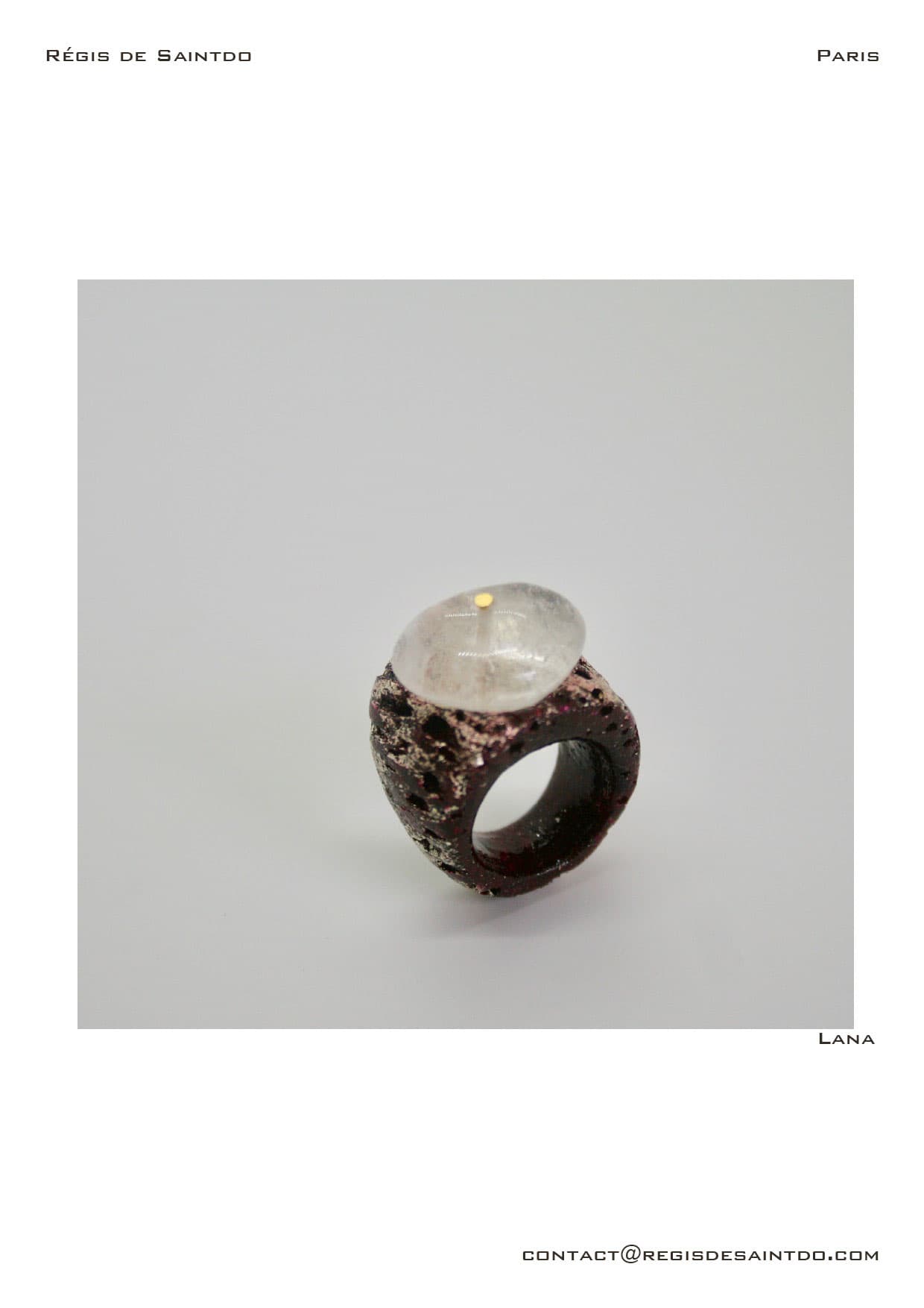 Bague Lana — cornillon laqué et doré, cristal de roche