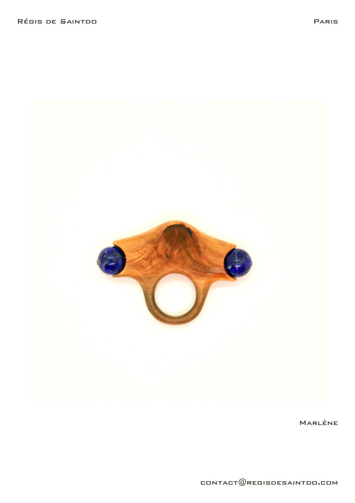 Bague Marlène — bois de cerisier, lapis-lazuli