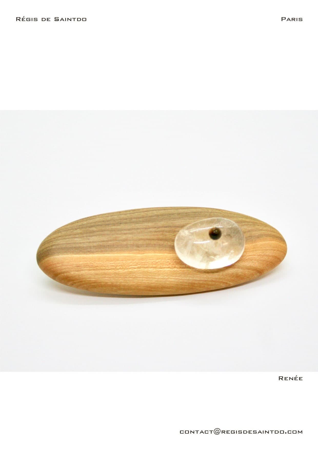 Broche Renée — bois de cerisier, quartz rose, œil-de-tigre