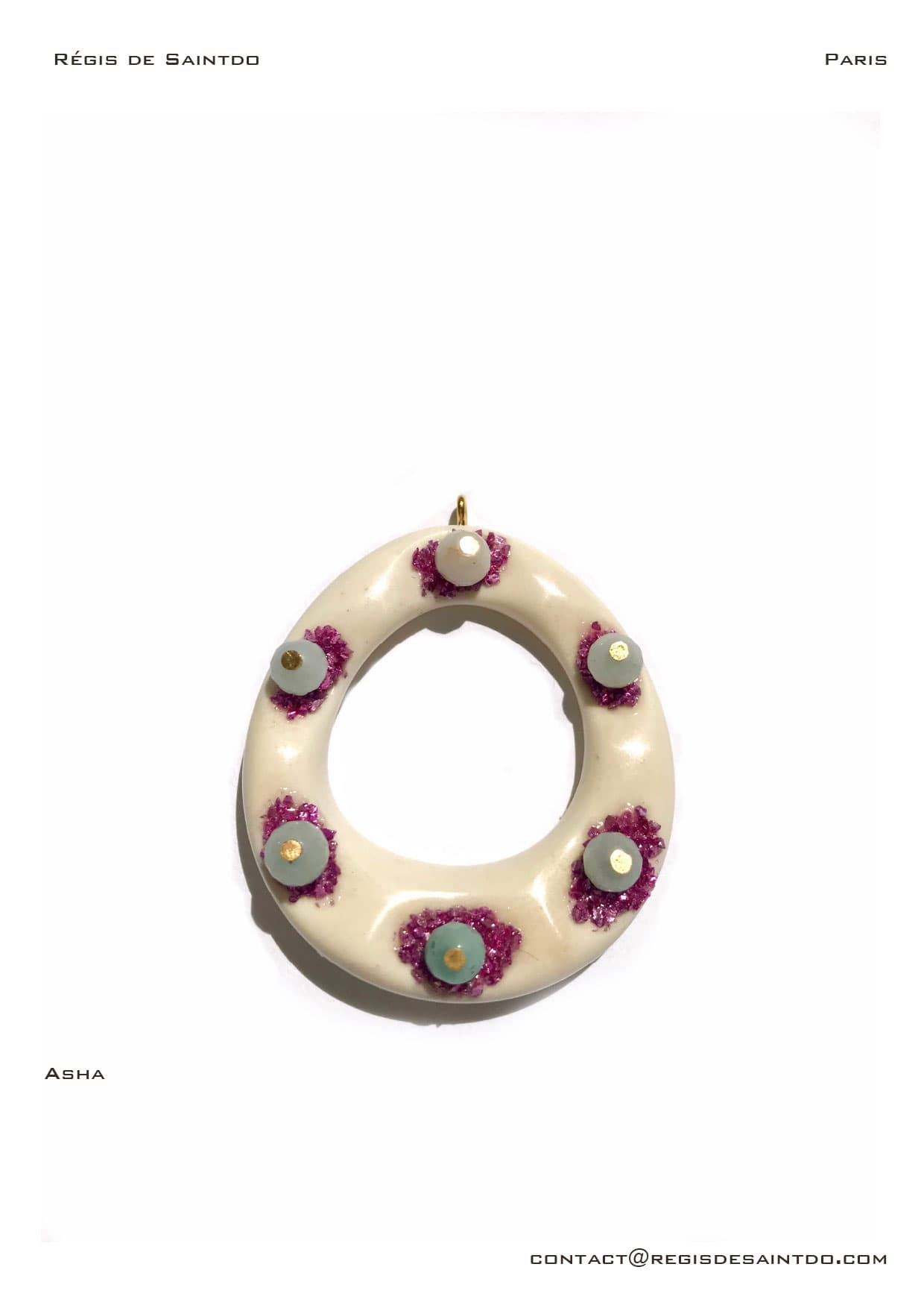 Pendentif Asha — os, verre teinté, agate