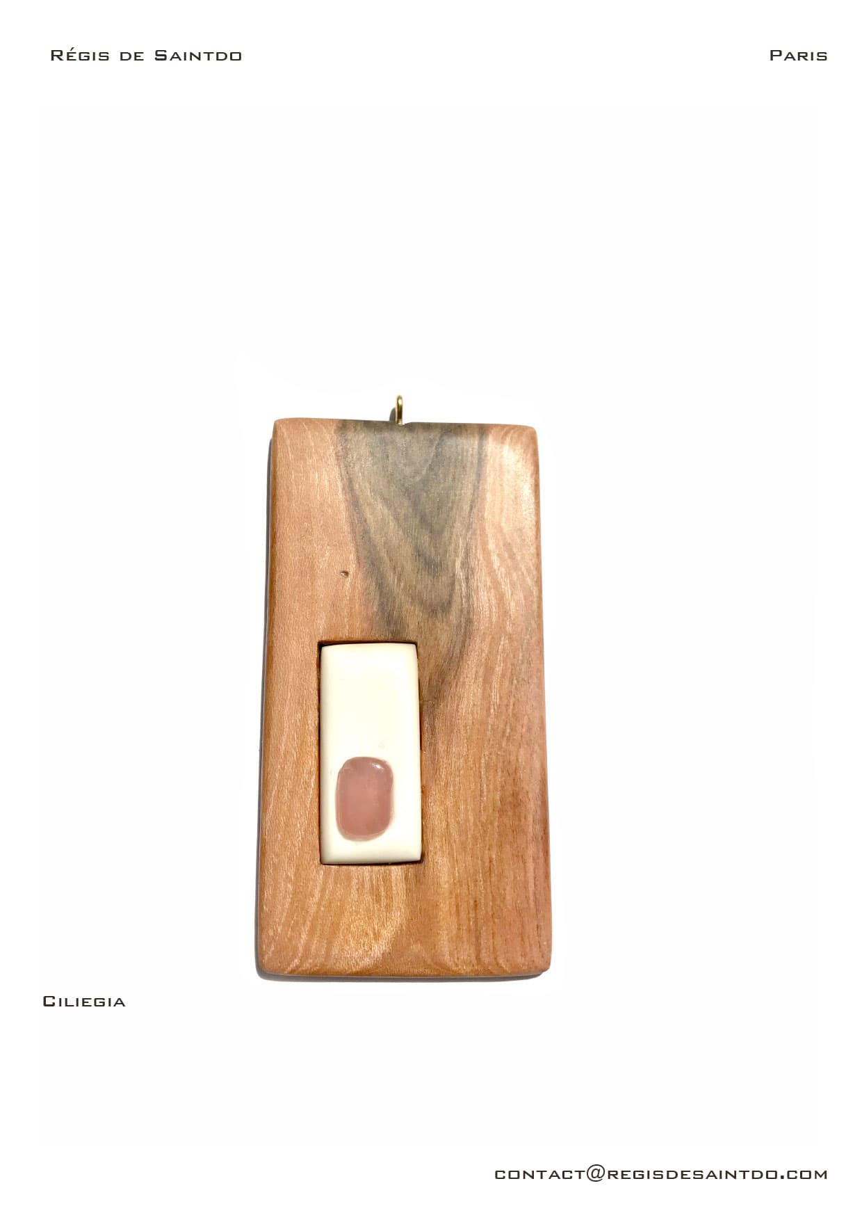 Pendentif Ciliegia — os, bois de cerisier, quartz rose