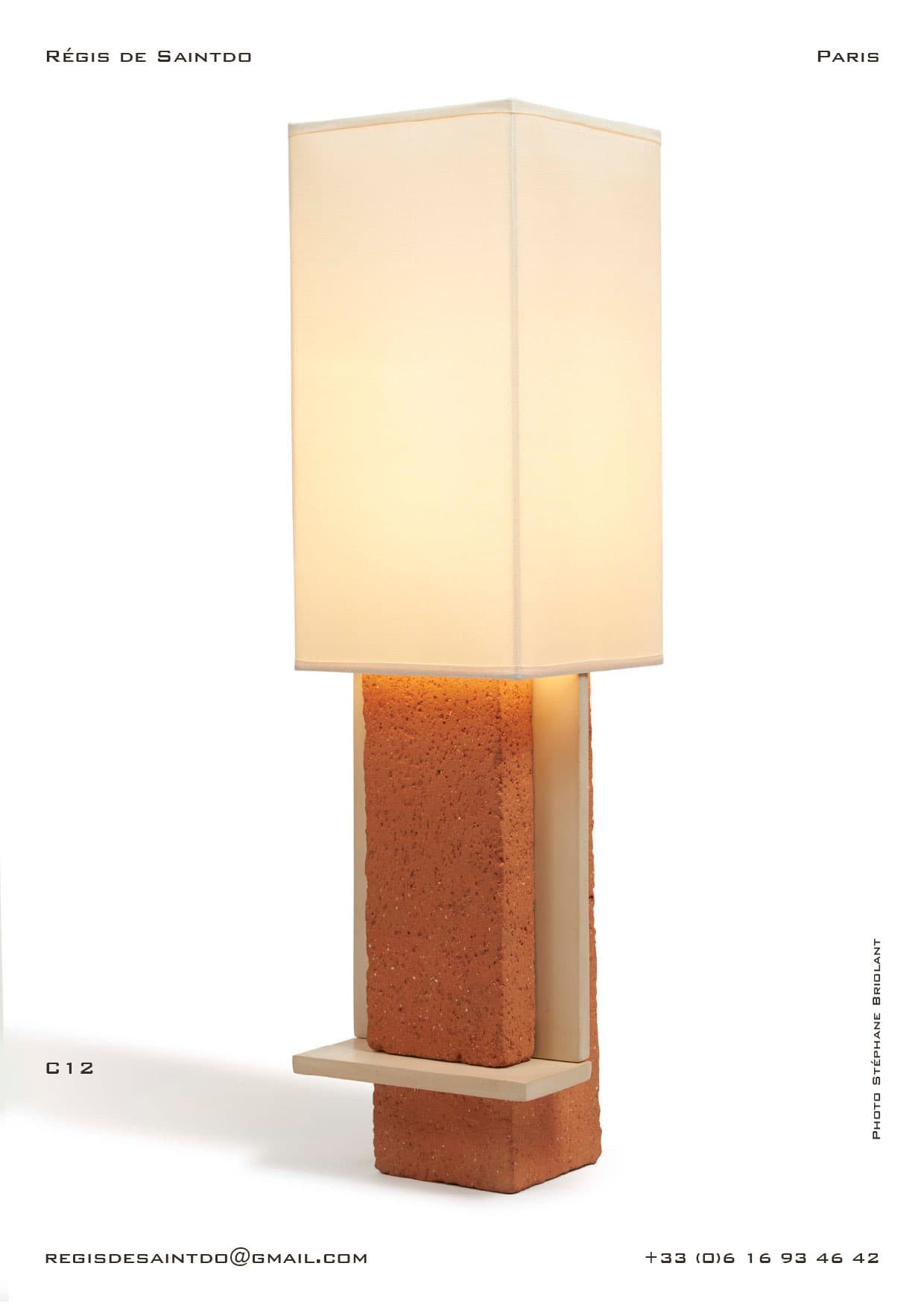 Lampe C12 — céramique rouge brute, céramique blanche polie