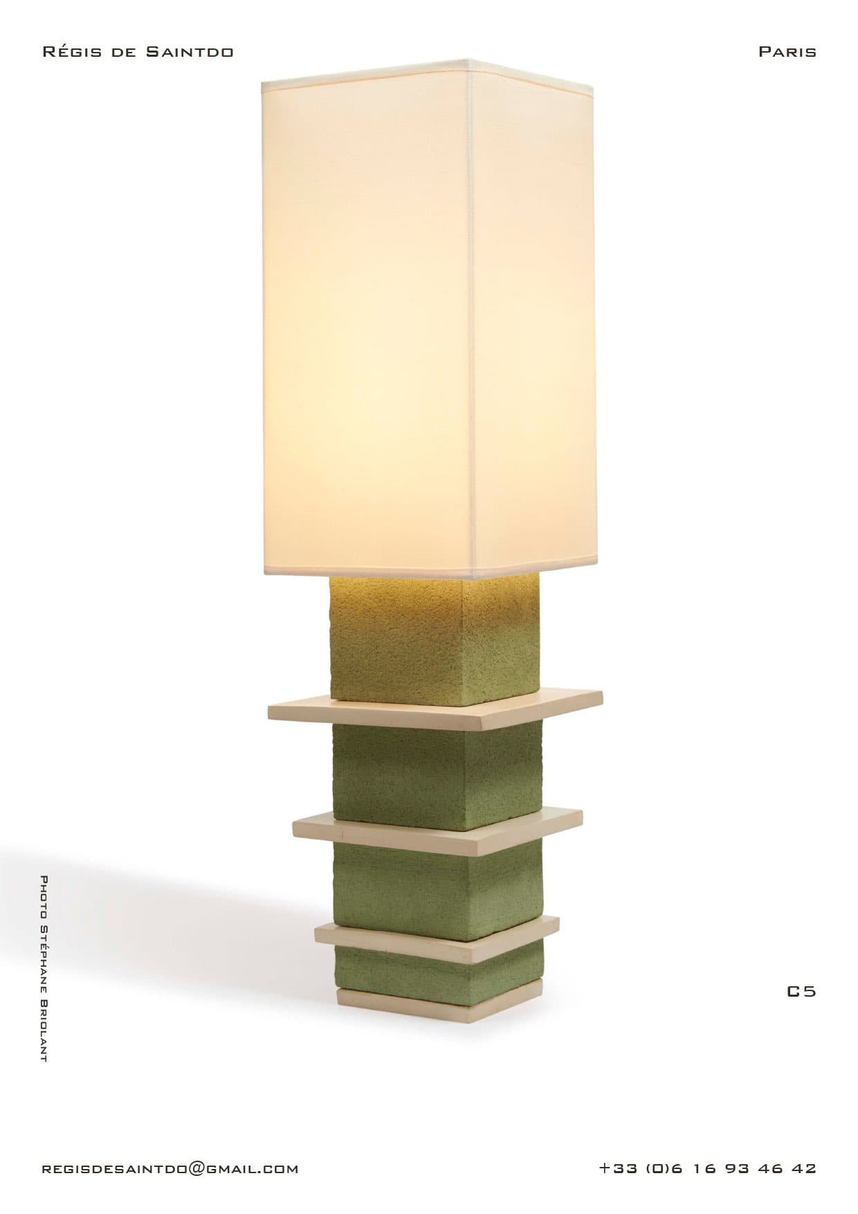 Lampe C5 — céramique verte brute, céramique blanche polie