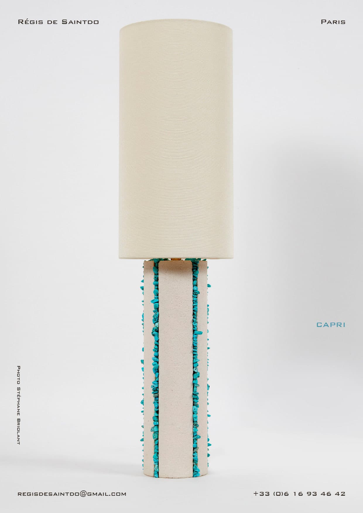 Lampe Capri — céramique blanche brute, turquoise