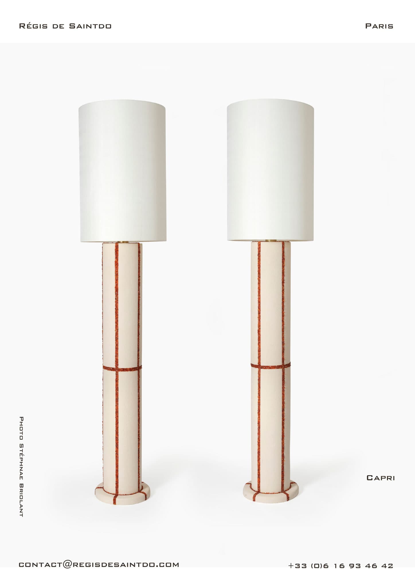 Lampadaire Capri — céramique blanche texturée, cornaline