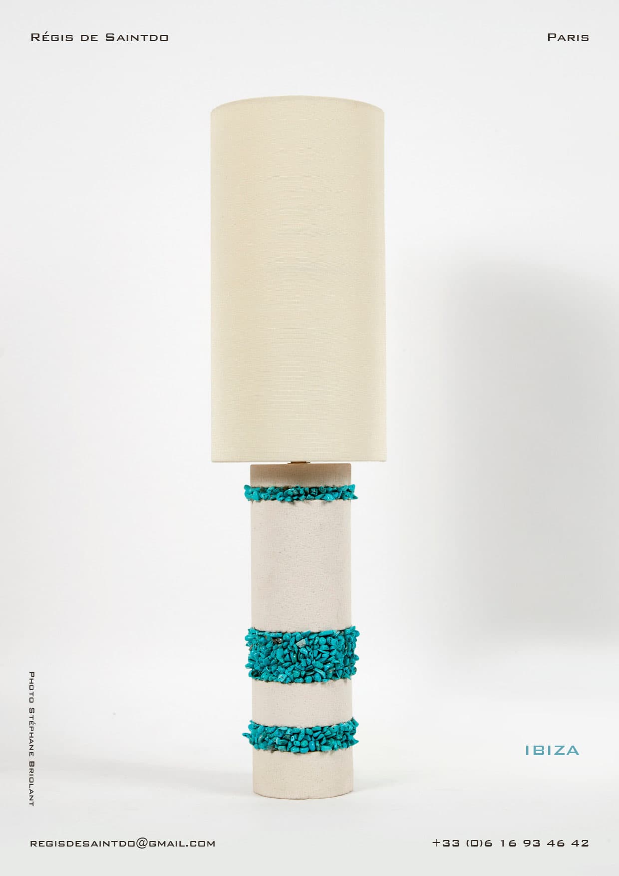 Lampe Ibiza — céramique blanche brute, turquoise