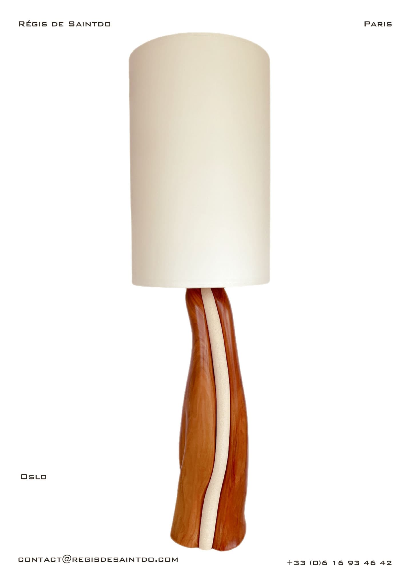 Lampe Oslo — céramique blanche chamottée, bois de cerisier