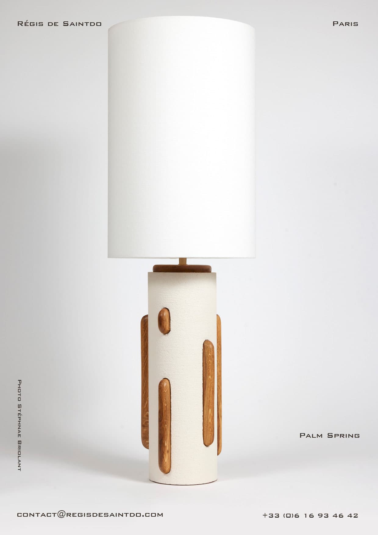 Lampe Palm Spring — céramique blanche brute, chêne poli