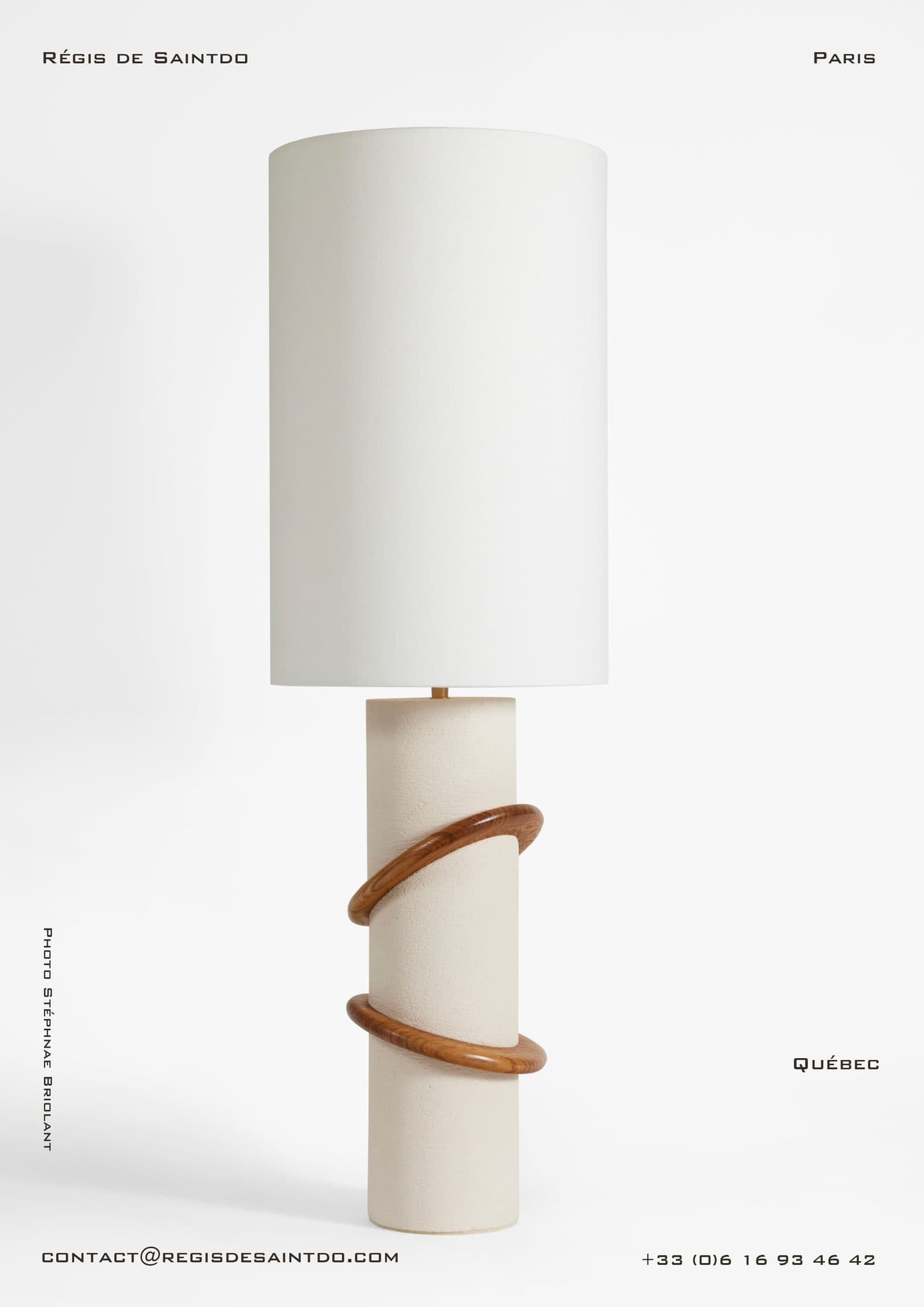 Lampe Québec — céramique blanche brute, chêne poli