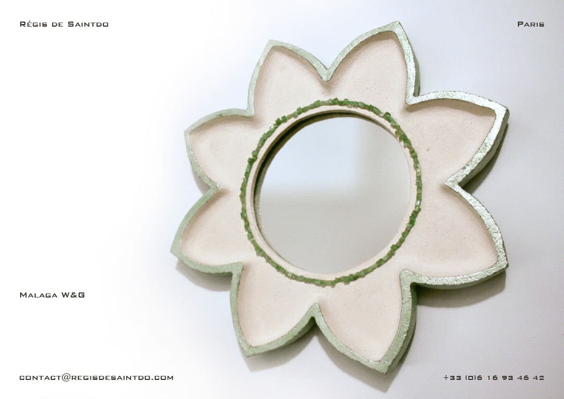 Miroir Malaga — céramique, feuille d'aluminium teintée verte, agates vertes