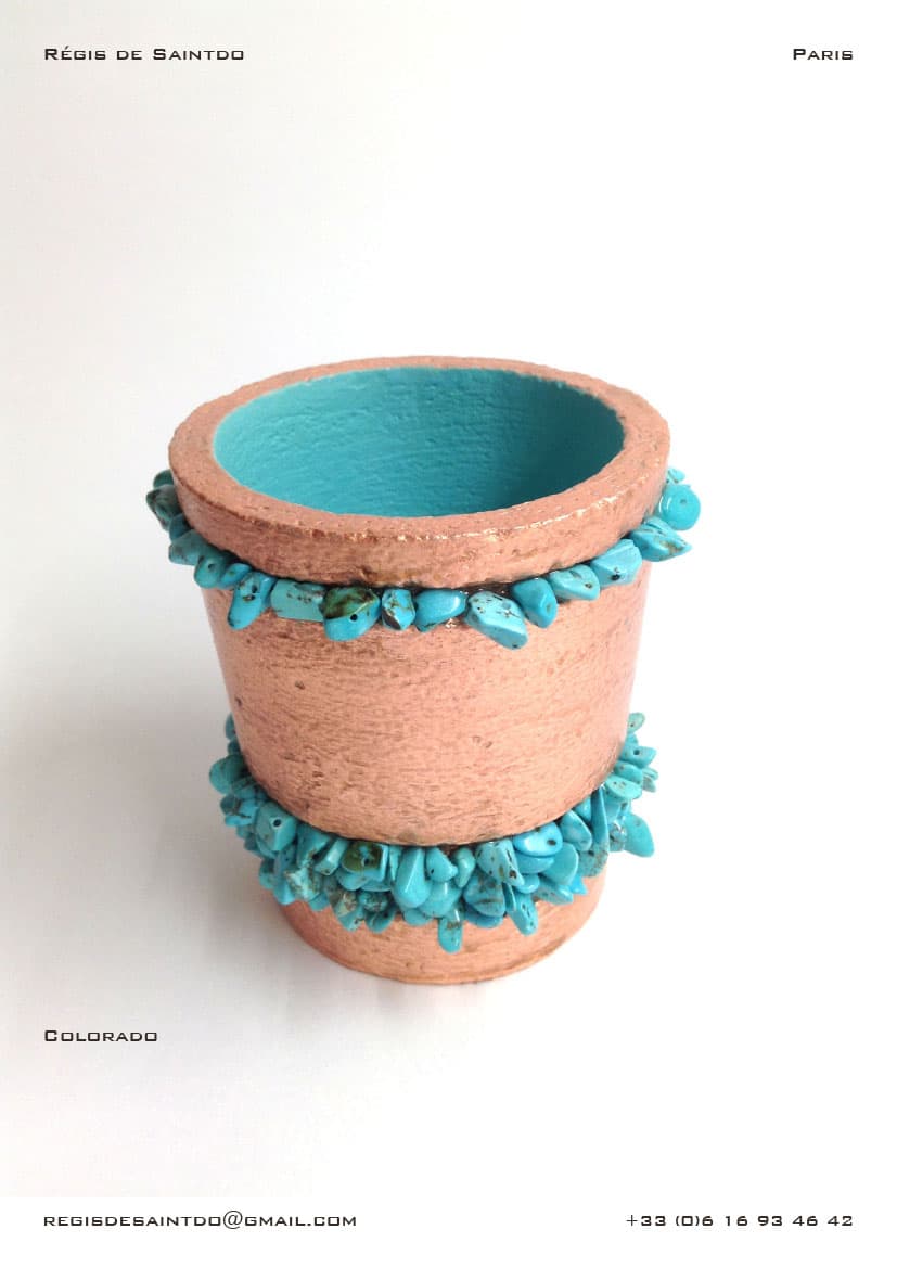 Pot Colorado — céramique, feuille de cuivre, howlites turquoise